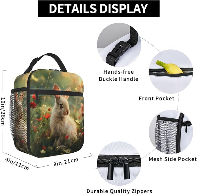 Insulated Lunch Box for Women Men, Cute Bunny Lunch Box Reusable Portable Lunch Bag Cooler Tote Waterproof Lunch Container for Office Picnic Work Travel Hiking