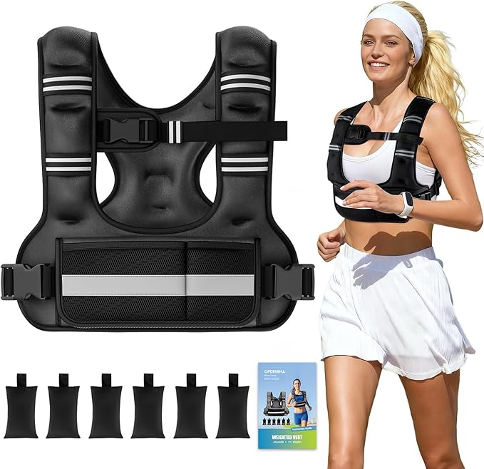 Adjustable Weighted Vest for Women,6-12lb U-Shaped Weight Vest with 6 Iron Sand Bags,Rucking Vest with Extended Shoulder Pads & Plus Pockets for Running, Walking and Strength Training