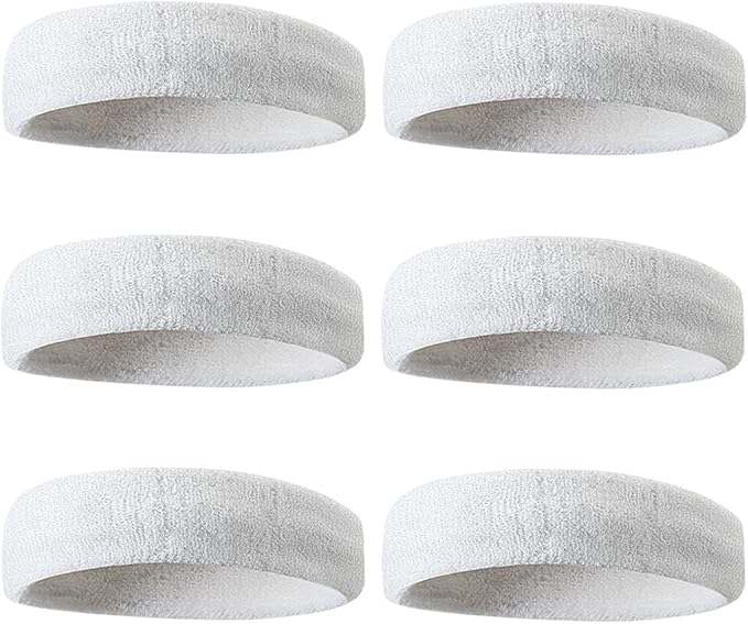 BEACE Sweatbands Sports Headband for Men & Women - 6PCS Moisture Wicking Athletic Cotton Terry Cloth Sweatband for Tennis, Basketball, Running, Gym, Working Out