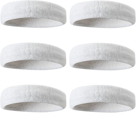 BEACE Sweatbands Sports Headband for Men & Women - 6PCS Moisture Wicking Athletic Cotton Terry Cloth Sweatband for Tennis, Basketball, Running, Gym, Working Out