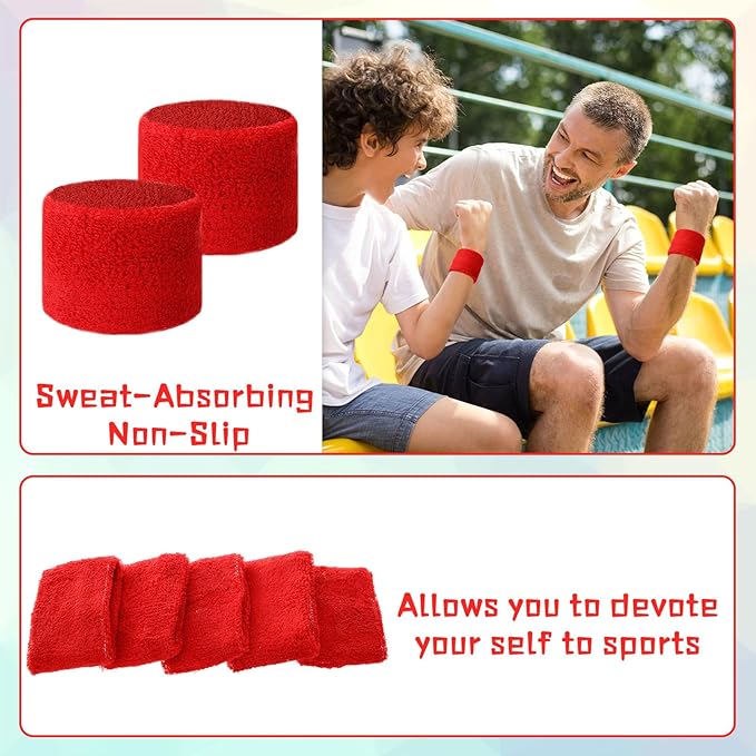 Leyndo 72 Pcs Wrist Sweatbands Bulk for Kids Field Day Cotton Terry Sweat Bands Sports Fan Wristbands Kids for Summer Camp Student Football Team Competition Party