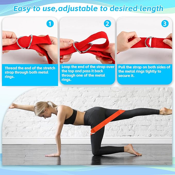 10 Pcs Yoga Strap for Stretching,8 Ft Exercise Adjustable Straps,Yoga Bands with Safe Adjustable D Ring Buckle,Non Elastic Yoga Belt for Pilates Gym Workouts,Physical Therapy,Black