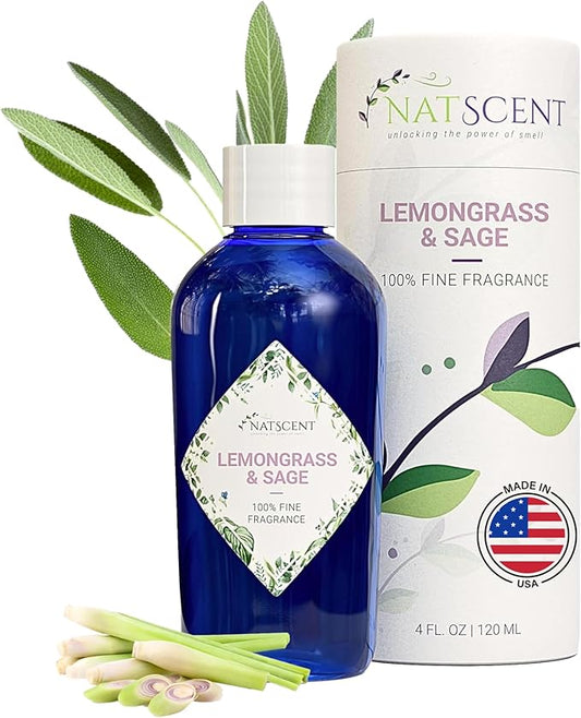 Lemongrass & Sage Essential Oils for Diffusers for Home, Nature-derived Essential Oil, Long-Lasting & Family-Friendly Diffuser Oils Scents, IFRA Certified, Cold Air & Ultrasonic - 4 oz