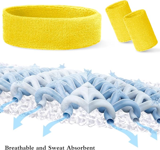 24 Pcs Neon Sweatbands Set Include 8 Pcs Sports Headband and 16 Pcs Cotton Wristbands 80s Neon Sweat Bands Bulk for Gym, Tennis, Basketball, Running, Exercise