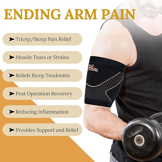 Copper Bicep Tendonitis Brace, Upper Arm Compression Sleeve for Pain Relief, Bicep Brace for Men and Women Muscle Strains Recovery (Copper, Large)