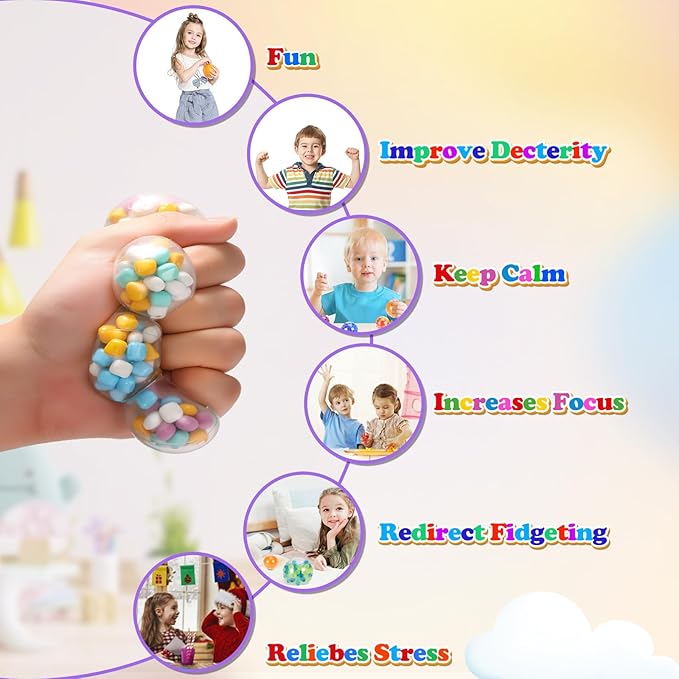 Stress Balls with Colorful Stones Stress balls for kids,Fidget Sensory Toys for Relief,Autism Toys,Stocking Stuffers,Kids Party Favors