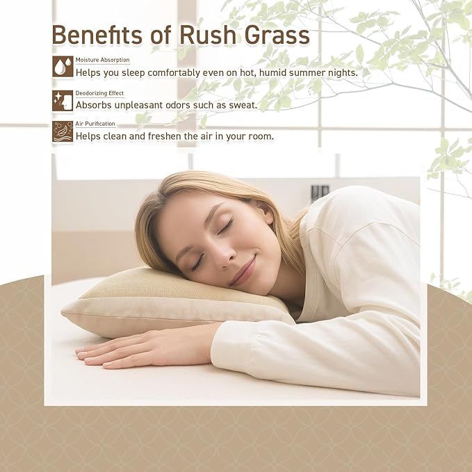 BJDesign Japanese Igusa (Rush Grass) Memory Foam Bed Pillow, Made in Japan, All Sleepers, Breathable & Deodorizing, 11.8x19.7x3.1 Inch