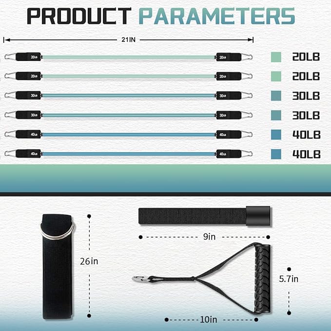 VEICK Pilates Bar Kit with Resistance Bands, Elastic Workout Bands for Men and Women, Set of 5 Resistance Loop Bands for Home Fitness, Stretching, Strength Training, Physical Therap