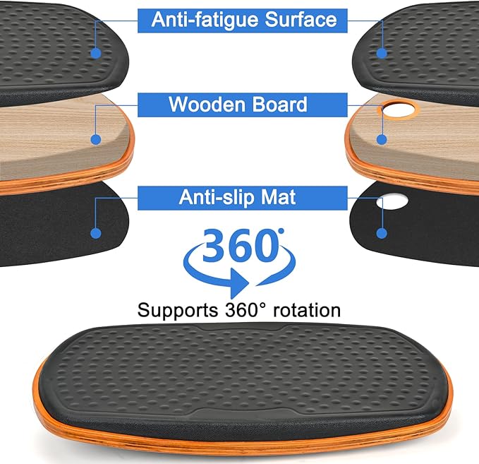 Office Standing Desk Anti Fatigue Mat Wooden Wobble Balance Board Stability Rocker Ergonomically Engineered for Stand Up Desks Desk Riser Workstation