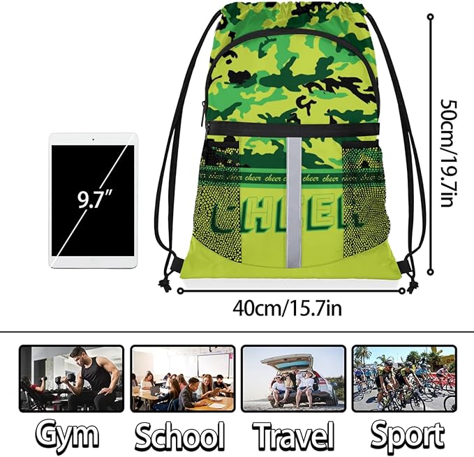 Cheerleader Drawstring Backpack,Waterproof Sports Gym Bag with Shoes Compartment and Bottle Holder,Travel Tote Bags for Beach,Swimming,Yoga Gifts
