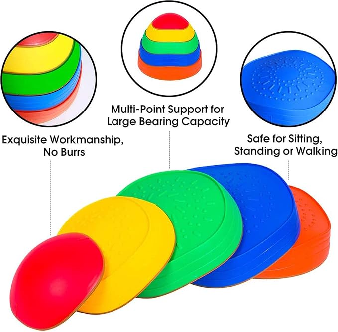 10 PCS Stepping Stones Balance Obstacle Course for Kids, Indoor Outdoor Sensory Play Equipment Helps Build Coordination and Stability, Non-Slip Textured Surface and Rubber Edging