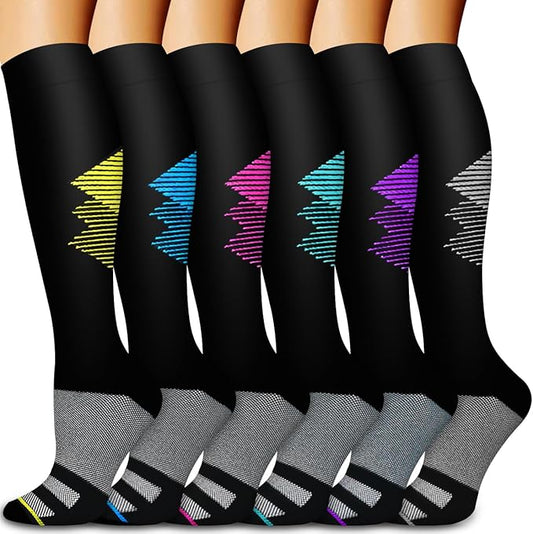 Bluemaple Compression Socks for Women & Men Circulation (6 Pairs) 15-20 mmHg is Best Support for Athletic Running Cycling