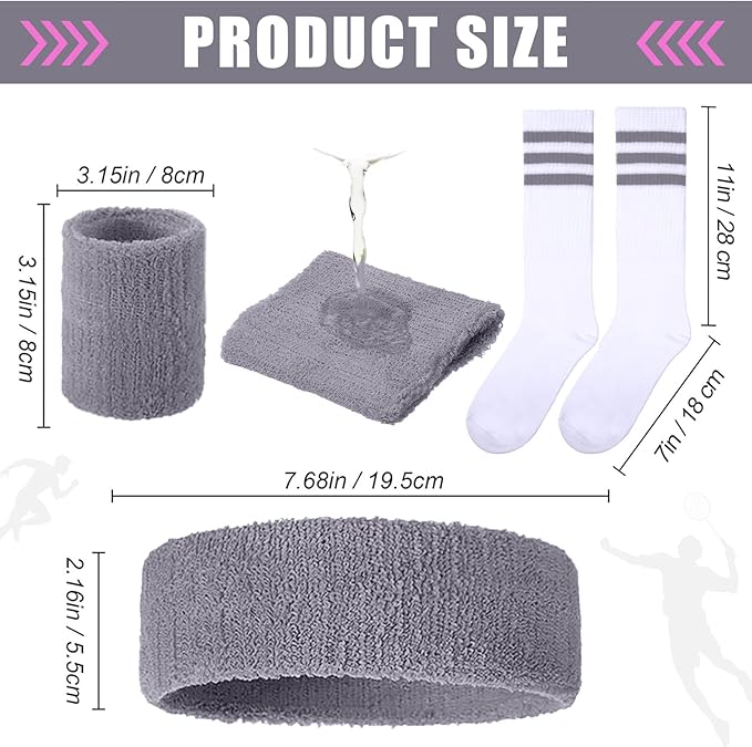 Hillban 80s Workout Outfit 80s Accessories for Women Men Neon Sweatbands Headbands for Tennis Volleyball Sport