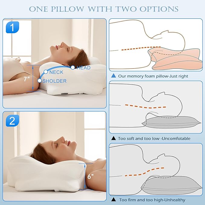 EUCIOR Cooling Gel Pillows for Neck and Shoulder,Cervical Pillow Cozy Sleeping,Odorless Ergonomic Contour Memory Foam Pillows for Side Back Stomach Sleepers with Pillowcase (White)