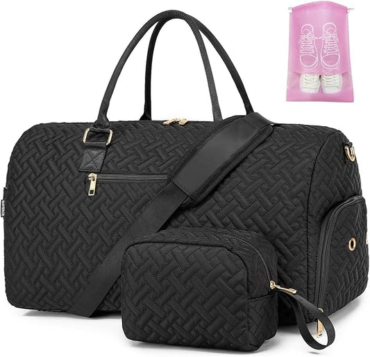 Duffle Bag for Travel, Weekender Bag with Shoe Compartment, Carry On Overnight Bag for Women with Toiletry Bag, Gym Bag with Wet Pocket, Hospital Bags for Labor and Delivery Beige