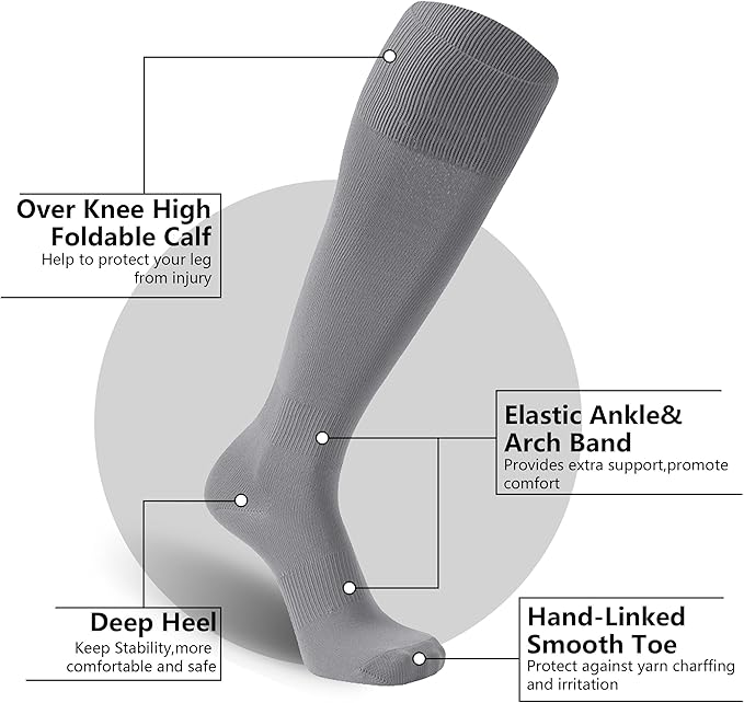 FOOTPLUS Baseball Softball Socks, Unisex Over Knee High Solid Sports Rugby Soccer Homecoming Socks