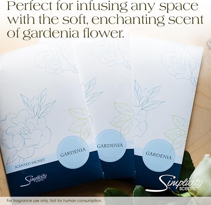 Gardenia Scented Sachets Pack of 6, Spring and Summer - Long-Lasting Scented Bags, Home Fragrance, Air Freshener & Deodorizer for Closet, Room, Drawer, or Cars, Made in USA