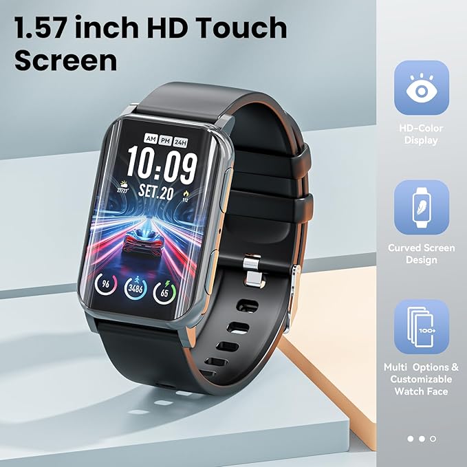 Smart Watch for Men Women (Answer/Make Calls), 1.57" Curved Screen Fitness Tracker, smartwatch with 24/7 Heart Rate/Sleep Monitor, Two Straps Activity Trackers, Compatible with Android & iOS