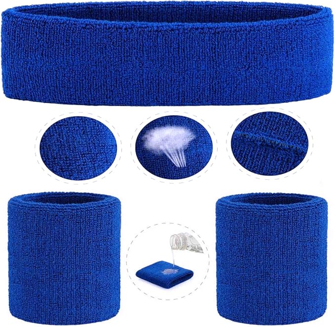 ONUPGO 6 Pieces Sweatbands Set - Sports Headbands Wristbands for Men & Women,Cotton Terry Cloth Sweatband for Tennis,Basketball,Gym,Working Out - Moisture Wicking Elasticity