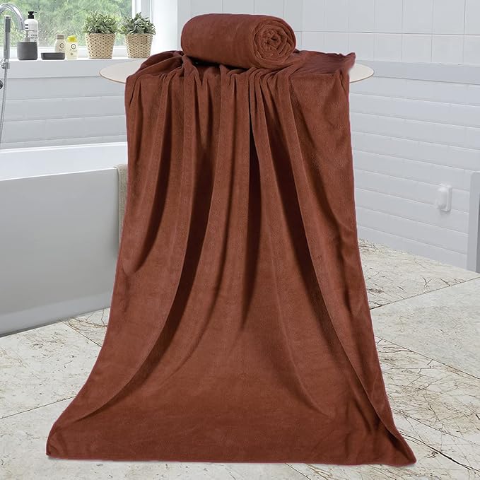 JML Microfiber Bath Towels, Large Bath Towel 2 Pack 30" x 60", Oversized, Soft, Super Absorbent and Fast Drying Bathroom Towel Set for Sport, Fitness, Yoga, Brown