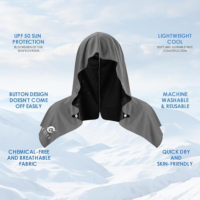 Cooling Hoodie Towels, Instant Cooling Towels for Neck and Face, UPF 50 Sun Protection, Ice Towel for Hot Weather, Head Towel for Sports, Camping, Cycling & More Activities