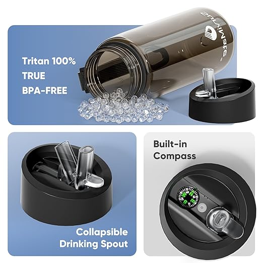 Survimate 5-Stage 0.01μm Ultra-Filtration Filtered Water Bottle, BPA-Free Material, NSF/ANSI 42&372 Certified, Portable Water Filter Bottle for Survival, Camping, Hiking, and Emergency Use