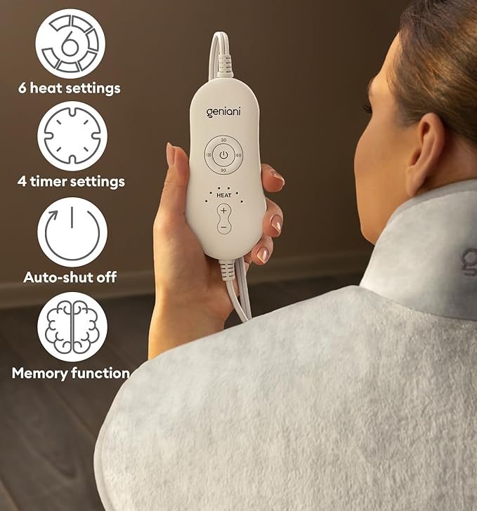 GENIANI Electric Throw - Heating Pad for Neck and Shoulders, Large Heated Pad for Neck Pain, Shoulder Heating Wrap with 4 Auto Shut-Off, 6 Heat Settings, Pain Relief - 22"x24"