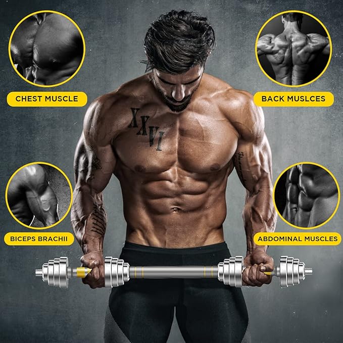 PHOEROS Adjustable Dumbbell Set - 44/66/88 LBS weights set, Dumbbell Barbell 3 in 1, Steel Dumbbells Pair with Connecting Rod for Adults Women Men Fitness Workout, Home Gym Exercise Training Equipment