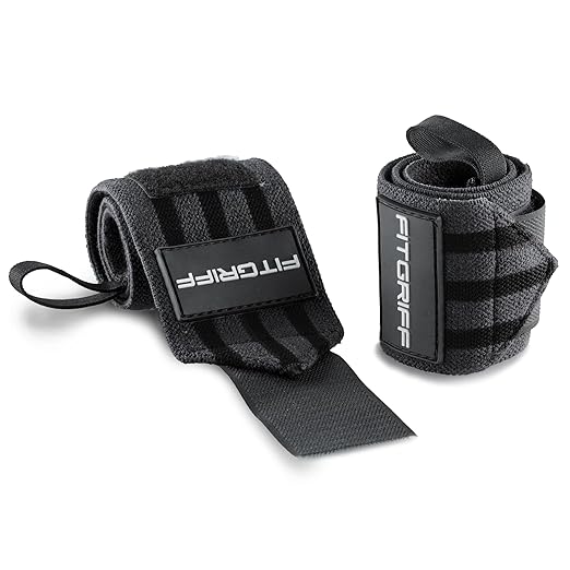 Fitgriff® Wrist Wraps for Weightlifting (18") Heavy-Duty Support for Gym, Bench Press, and Pushups (1 Pair) - for Men and Women (Grey/Black)