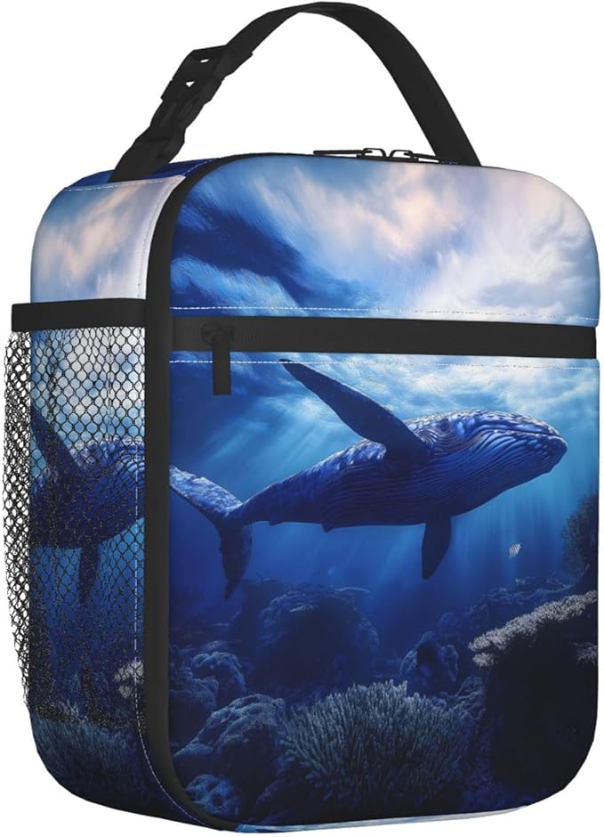 Insulated Lunch Box for Women Men, Whale Lunch Box Reusable Portable Lunch Bag Cooler Tote Waterproof Lunch Container for Office Picnic Work Travel Hiking