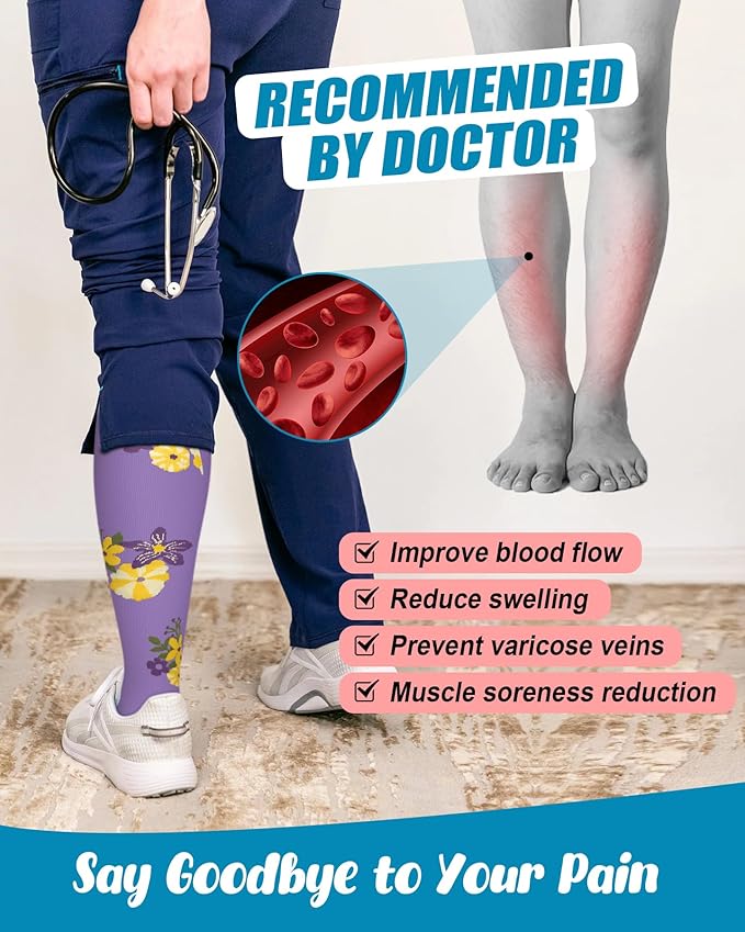 FuelMeFoot 6 Pairs Compression Socks for Women & Men 15-20mmHg Graduated Support Knee High Socks for Nurses, Travel, Athletic