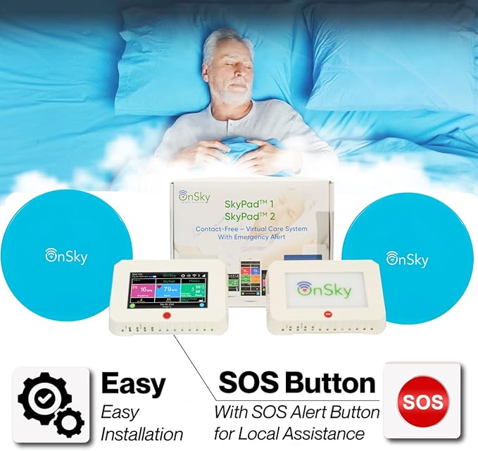 SkyPad FDA-Cleared Contactless Heart Rate & Breathing Monitor, Adult & Children Home Health Care - Senior & Nursing Home - Continuously Monitor Sleep & Wellness Anywhere Anytime - Urgency Alert