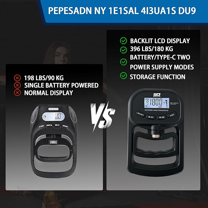 Hand Grip Strength Tester Trainer, 396lbs/180kg Hand Grip Dynamometer with LCD Display, Ideal for Sports, School, and Home Use