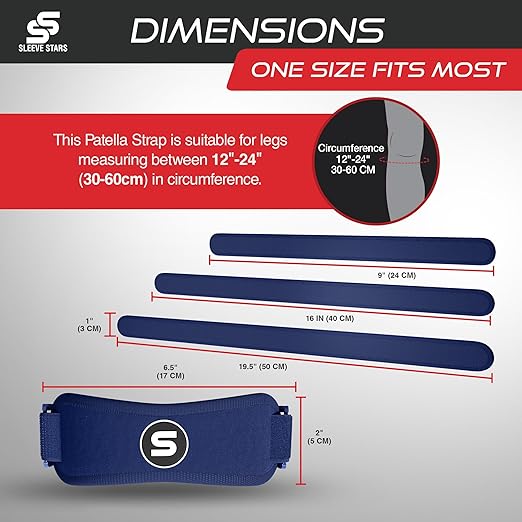 Sleeve Stars Swedish Brand Patellar Tendon Support Strap for Women & Men Effective Osgood Schlatter Knee Brace Youth & Kids Knee Brace with 3 Adjustable Length fits 12"-24" (Pair/Navy Blue/Adult)