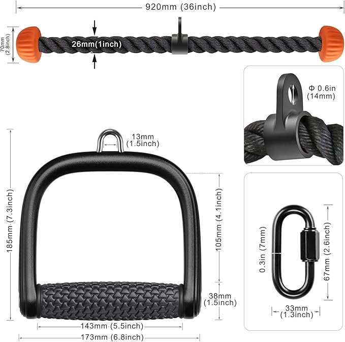 SELEWARE Triceps LAT Pulldown Attachments Home Gym Workout Accessories with Non-Slip Soft Rubber Grip Cable Machine Attachments Triceps Rope Double D Row Handle Pull Down Bar Straight Bar Exercise