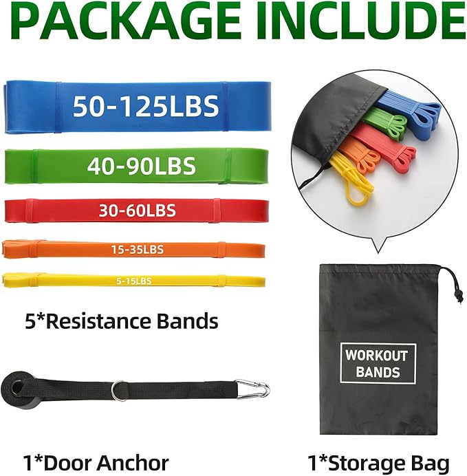 Resistance Bands for Working Out, Pull Up Assist Bands Set, Workout for Women and Men, Exercise Bands,Training, Plasticity, Physical Therapy at Home/Gym