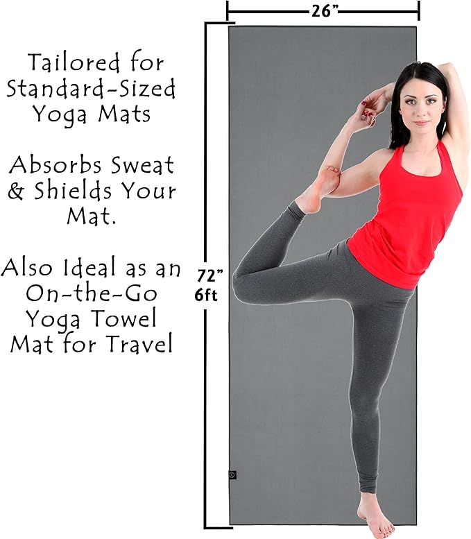 Tatago Hot Yoga Mat Towel Non Slip for Hot Yoga (72 inch) Our Hot Yoga Towel Non Slip Silicone Dabs & Absorbent Microfiber Blend Gives You More Grip As You Drip (Nube Gris-72, Standard - 72")