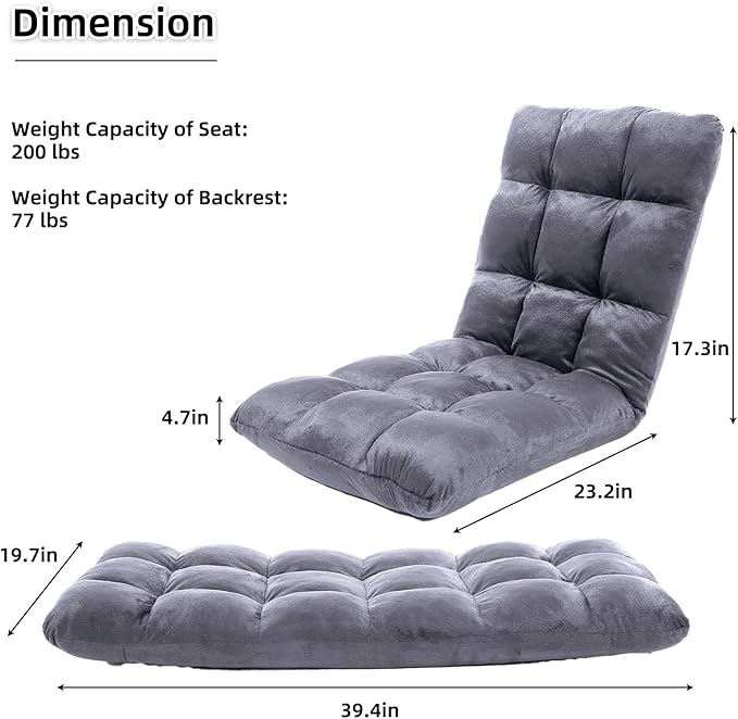 FLOGUOR Indoor 5-Position Adjustable Floor Chair with Back Support Folding Padded Gaming Sofa Chair, Lounge Chair for Adults Video Gaming, Perfect for Meditation, Reading QL050-GR