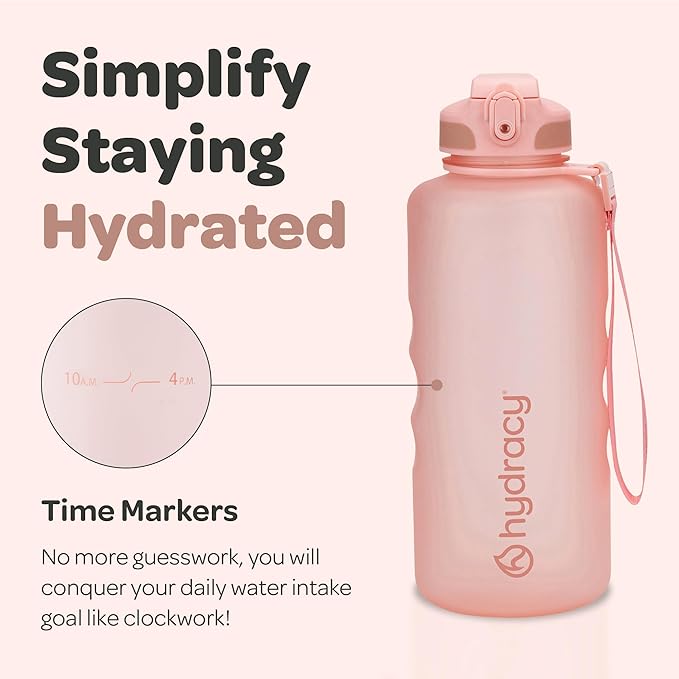 Hydracy Water Bottle with Time Marker -Large BPA Free Water Bottle & No Sweat Sleeve -Leak Proof Gym Bottle with Fruit Infuser Strainer & Times to Drink -Ideal for Fitness Sports & Outdoors