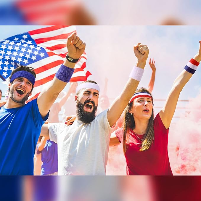 Civaner 12 Pcs 80s 90s Sweatbands Neon Headbands Wristbands for Men Women Party Sports Cotton Headbands Terry Cloth Athletic Sweat Bands for Tennis Football Gym Workingout Accessories