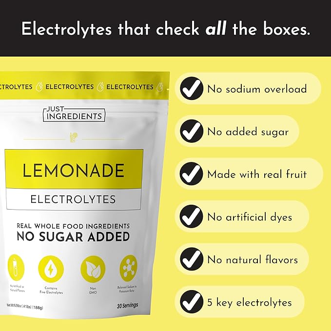Lemonade Electrolytes – 30‑Serving Hydration Drink Mix with Coconut Water, Sea Salt, and Trace Minerals – Supports Hydration, Recovery, and Electrolyte Balance*