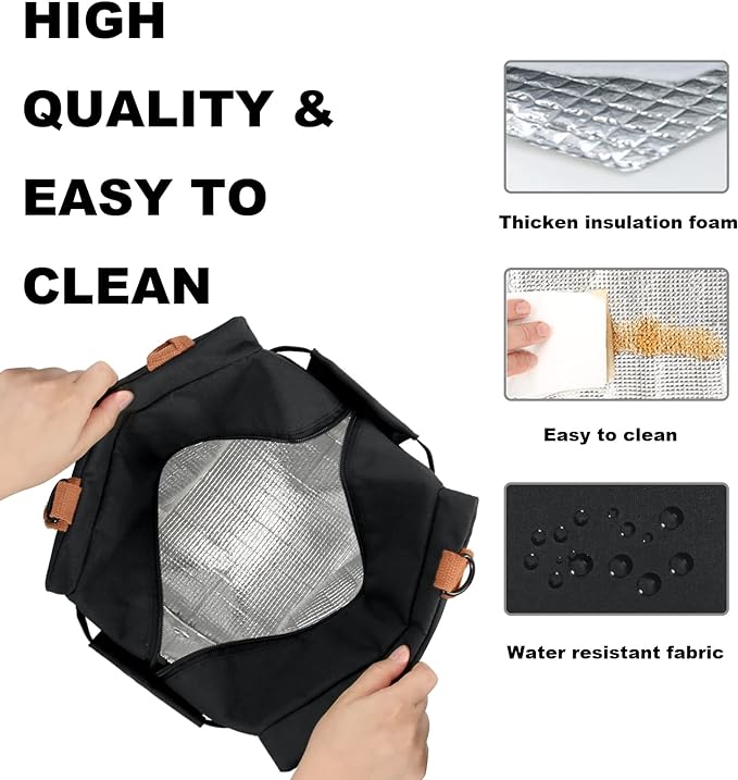 Joymee Lunch Bag Women Insulated Lunch Box with Adjustable Shoulder Strap Large Reusable Leakproof Spacious Cooler Tote for Women Men Adult with Bottle Holder and Side Pockets - Black