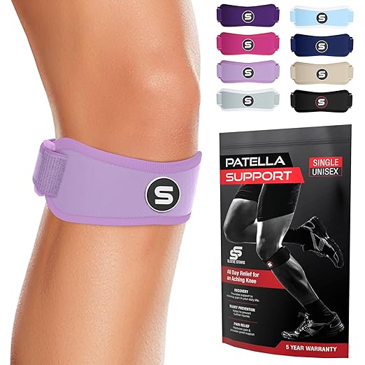 Sleeve Stars Swedish Brand Patellar Tendon Support Strap for Women & Men Effective Osgood Schlatter Knee Brace Youth & Kids Knee Brace with 3 Adjustable Length fits 12"-24" (Single/Light Purple/Adult)