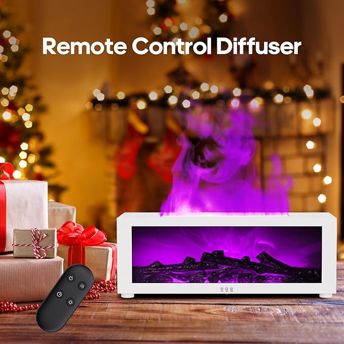 Essential Oil Air Diffuser with Remote Control,Flame Colorful Water Vapor Fireplace Fire Humidifier for Aromatherapy Aroma Machine for Room Bedroom,[Timer and Auto Off Protection]