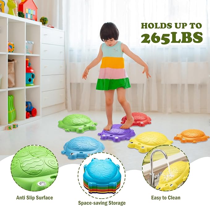 Stepping Stones for Kids Outdoor Toys for Toddlers 3-5 12 Pcs Frog Balance Step Stone Up to 265lbs Indoor Outdoor Toy for Kids Obstacle Course Sensory Toys for Toddler Ages 3-8 Gift for Boys Girls