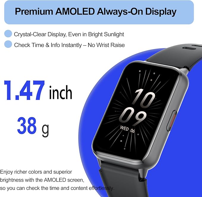 Smart Watch for Men, Fitness Tracker (Answer/Make Calls), with 1.47″ AMOLED Always-On Display, 24/7 Heart Rate, Sleep Tracking, 110+ Sport Modes, Custom Watch Faces,Compatible with Android&iPhone, A1