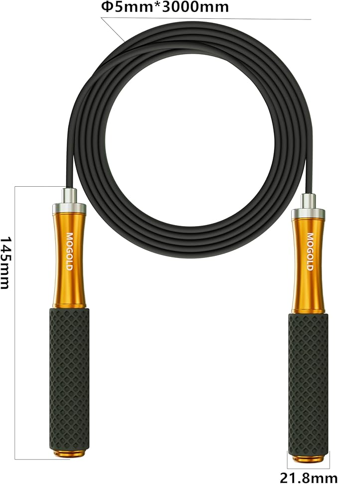 5mm PVC Jump Rope For Men Women - Dual Ball Bearing -Metal Handle Core Covered Rubber Grip- Adjustable 10ft long Skipping Rope - Good For Workout Fitness Weight loss