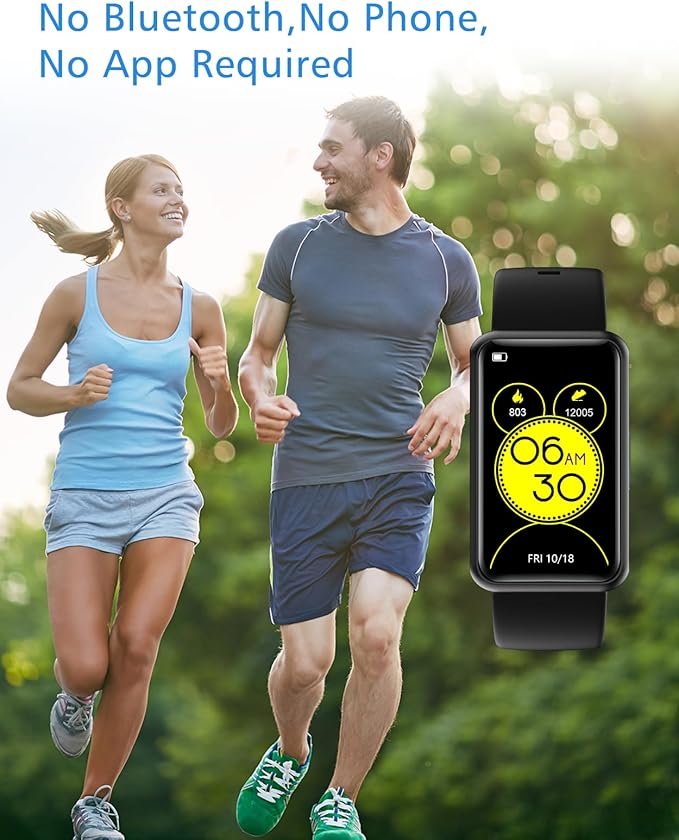 Fitness Tracker No Bluetooth No APP/Phone Required, Fitness Watch for Men Women Parents Pedometer Watch with Sleep Tracker Steps Counter Alarm Clocks IP68 Waterproof (Black)