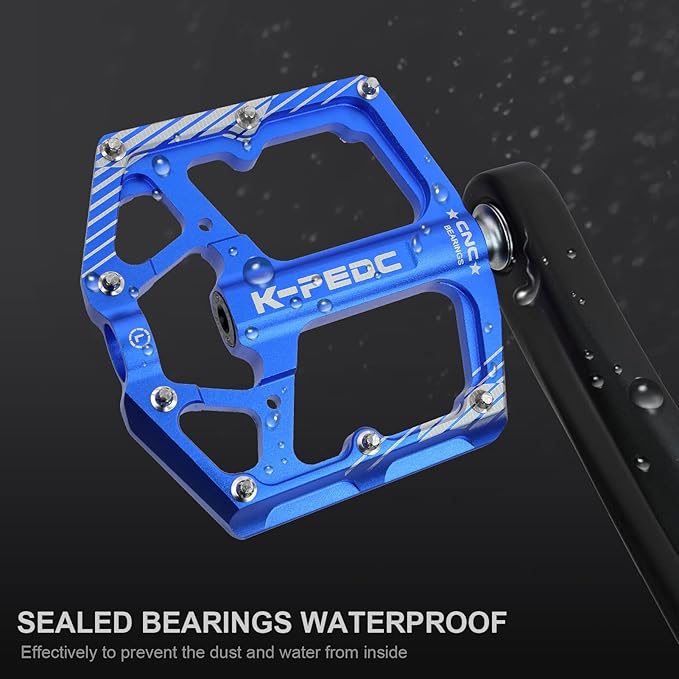 Bike Pedal Aluminum Alloy 9/16" Bike Pedal MTB Wide Platform Flat Non-Slip Bicycle Pedals with 3 Bearings for Mountain Bikes, Road, BMX