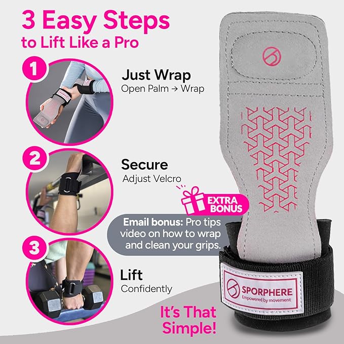 Premium Weight Grips for Women, Hand Straps for Weight Lifting, Crossfit Hand Grips for Women- Anti-Slip Silicone Gym Grips Ergonomic, Stylish, Ideal for CrossFit and Gym Straps– Deadlift & Powerlifting Grip-Headband Bonus- Gift -SPORPHERE